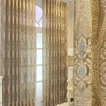 European Curry Eight Wave Perforated Curtains Living Room Bedroom Blackout Decorative Curtains, Party Decoration