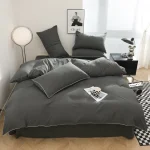 Black Color Bedding Set For Adults Simple Style Double Bed Sheet Sets Single/Queen/king Bed Cover Full Set Plain Bedding - Image 11