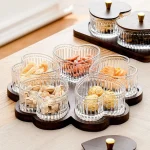 Creative Thickened Glass Fruit Tray Decorative with Wooden Lids Divider Snack Tray Washable Dried Fruit Tray Set Hotel - Image 2
