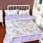 Four Piece Bed Set: Miniature Bed, Bed Sheet, Quilt & Pillow with Quilt Cover - Dollhouse Bedding Set for Doll Bedroom Decoratio