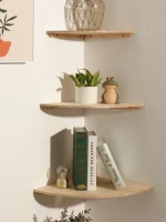 Wall Corner Shelves Wood Floating Wall Shelf Round End Wall Mounted Floating Corner Shelf for Bedroom Living Room and Kitchen - Image 3