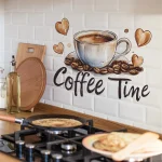 Coffee Cup Wall Stickers Self Adhesive Cafe Kitchen Decor PVC Decals for Home Bar Background Peel and Stick Art - Image 2