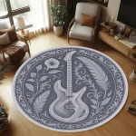 Guitar Rug, Round Music Carpet Machine Washable Non-Slip Doormat, Themed Floor Mat for Kid Bedroom Living Room Entrance - Image 12