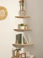 Scalloped Corner Shelves Floating Wall Shelf Storage Rack Wooden Wall Decor Bedroom Living Room Kitchen  Home Decorations Ledge - Image 2