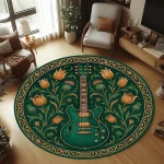 Guitar Rug, Round Music Carpet Machine Washable Non-Slip Doormat, Themed Floor Mat for Kid Bedroom Living Room Entrance - Image 9