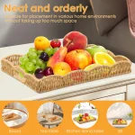 Imitation Rattan Tray Vintage Rectangular Serving Tray Decorative Tabletop Serving Baskets Multifunction Organizing Platter - Image 2
