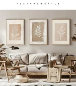 Wall Art Decor Paintings Warm Tones Posters Home Creative Gifts 3pcs Neutral Minimalist Abstract Fern Boho - Image 9