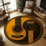 Guitar Rug, Round Music Carpet Machine Washable Non-Slip Doormat, Themed Floor Mat for Kid Bedroom Living Room Entrance - Image 3