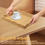 Imitation Rattan Tray Vintage Rectangular Serving Tray Decorative Tabletop Serving Baskets Multifunction Organizing Platter - Image 4