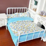 Four Piece Bed Set: Miniature Bed, Bed Sheet, Quilt & Pillow with Quilt Cover - Dollhouse Bedding Set for Doll Bedroom Decoratio - Image 11