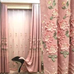Embroidered Curtains for Living Room Bedroom Pink Flower Curtain Simple Modern Blackout Girl's Windows Backdrop European Luxury