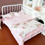 Four Piece Bed Set: Miniature Bed, Bed Sheet, Quilt & Pillow with Quilt Cover - Dollhouse Bedding Set for Doll Bedroom Decoratio - Image 2