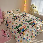 4pcs Cute Cartoon Single Bedding Set Children'S Student Dormitory Full Bedding Set Home Bed linens Stripe Dot Letter Printing - Image 5