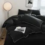 Black Color Bedding Set For Adults Simple Style Double Bed Sheet Sets Single/Queen/king Bed Cover Full Set Plain Bedding - Image 2