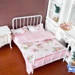 Four Piece Bed Set: Miniature Bed, Bed Sheet, Quilt & Pillow with Quilt Cover - Dollhouse Bedding Set for Doll Bedroom Decoratio - Image 10