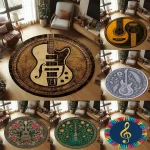 Guitar Rug, Round Music Carpet Machine Washable Non-Slip Doormat, Themed Floor Mat for Kid Bedroom Living Room Entrance