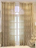 European Curry Eight Wave Perforated Curtains Living Room Bedroom Blackout Decorative Curtains, Party Decoration - Image 2