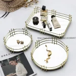 Nordic Luxury Metal Round Rectangular Mirrored Tray Decorative Piece for Home Living Room Cup Tea Tray Decorative Storage Dish