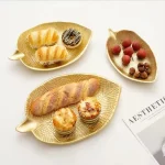 Nordic Decorative Tray Gold Leaves Shape Serving Tray Jewelry Pallet Fruit Snack Dish Table Storage Organizer (Small) - Image 3