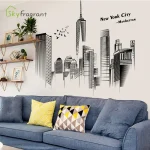 Manhattan Wall Sticker Creative Bedroom Decor Home Black And White Art Stickers Living Room Background Wall Decor Self-adhesive