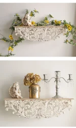 White Distressed Corbel Mantel Shelf, French Country, Living Room Decoration, 31 Inch - Image 7