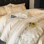 European Bedding Set High-end Luxury Cotton Four-piece Set Cotton Embroidery Quilt Cover Sheets Hats Senior Sense Bedding - Image 9