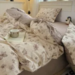 Floral Bedding Set Linen Vintage Duvet Cover Set With Pillowcases Flat Sheet Single Twin Double Queen Size Bedroom Decor Gifts