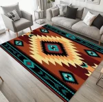 Living Room Rug Indian Tribal Geometric Theme Carpet Non-Slip Soft Easy To Clean Durable Wild Ethnic Decor Area Home Decor Mat