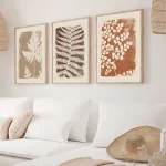 Wall Art Decor Paintings Warm Tones Posters Home Creative Gifts 3pcs Neutral Minimalist Abstract Fern Boho - Image 2