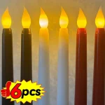 6Pcs LED Flameless Flickering Taper Candles 3D Wick Candles Lamp Wedding Home Decor Battery Operated Electronic Candle Light