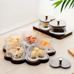 Creative Thickened Glass Fruit Tray Decorative with Wooden Lids Divider Snack Tray Washable Dried Fruit Tray Set Hotel