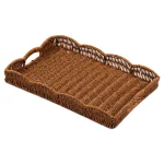 Imitation Rattan Tray Vintage Rectangular Serving Tray Decorative Tabletop Serving Baskets Multifunction Organizing Platter - Image 7
