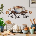Coffee Cup Wall Stickers Self Adhesive Cafe Kitchen Decor PVC Decals for Home Bar Background Peel and Stick Art