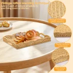 Imitation Rattan Tray Vintage Rectangular Serving Tray Decorative Tabletop Serving Baskets Multifunction Organizing Platter - Image 3