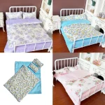 Four Piece Bed Set: Miniature Bed, Bed Sheet, Quilt & Pillow with Quilt Cover - Dollhouse Bedding Set for Doll Bedroom Decoratio - Image 3