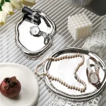 Simple Creative Decorative Dessert Tray Storage Light Luxury Silver Jewelry Dessert Decoration Tray Ornaments Ins Storage Tray
