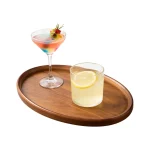 An Oval Wooden Tray For Teacups, Suitable For Breakfast, Coffee, Dining, And Bar Use; Also A Decorative Piece For Kitchens
