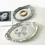European Decorative Plate Storage Tray Portable Oval Plate Jewelry Display Decor Candy Tray Vintage Make Up Mirror