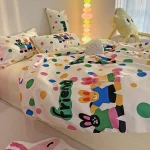 4pcs Cute Cartoon Single Bedding Set Children'S Student Dormitory Full Bedding Set Home Bed linens Stripe Dot Letter Printing - Image 6