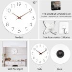 Wall Clock 12 Inch Silent Non Ticking Wood Wall Clocks Battery Operated Wooden White Modern Simple Minimalist Hanging Wall Clock - Image 12