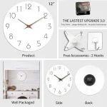 Wall Clock 12 Inch Silent Non Ticking Wood Wall Clocks Battery Operated Wooden White Modern Simple Minimalist Hanging Wall Clock - Image 3