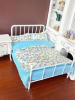 Four Piece Bed Set: Miniature Bed, Bed Sheet, Quilt & Pillow with Quilt Cover - Dollhouse Bedding Set for Doll Bedroom Decoratio - Image 13
