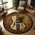 Guitar Rug, Round Music Carpet Machine Washable Non-Slip Doormat, Themed Floor Mat for Kid Bedroom Living Room Entrance - Image 2