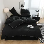 Black Color Bedding Set For Adults Simple Style Double Bed Sheet Sets Single/Queen/king Bed Cover Full Set Plain Bedding - Image 7