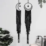 Black Sun Moon Dream Catcher Nordic Macrame Dreamcatcher With Crystal Wall  Room Home Decor Yard Garden Bedroom Decoration - Image 2