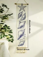 Boho Shell & Conch Wall Tapestry, White Hanging Decor Tapestries with Tassel, Beach Style Home Wall Art for Bedroom, Living Room - Image 5