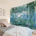 Tapestry Water Lilies By Claude Monet Oil Paintings Flowers Wall Hanging Art Home Decor Polyester Tapestry for Living Room Bedro - Image 2