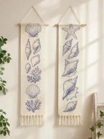 Boho Shell & Conch Wall Tapestry, White Hanging Decor Tapestries with Tassel, Beach Style Home Wall Art for Bedroom, Living Room - Image 15