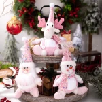 Christmas Decorations: Pink Sequined Scarf, Snowman, Pink Overalls, Reindeer, Pink Sequined Pointed Hat, Santa Claus Home Decor - Image 2