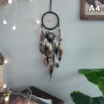 1 Pc Indian Dream Catcher with Brown Feathers - Wall Hanging Dream Catcher Bedroom Accessories - Wind Chime Dream Catcher - Image 12